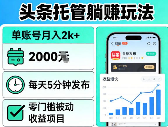 头条托管躺賺玩法，单账号月入2k+，每天5分钟发布即可，零门槛被动收益项目【揭秘】-谷进海小站