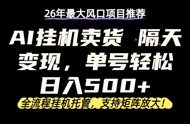 26年最新AI挂机卖货，隔天出收益，单账号轻松日入500+-谷进海小站