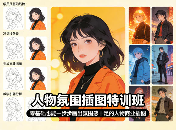 人物氛围插图特训班，零基础也能一步步画出氛围感十足的人物商业插图-谷进海小站