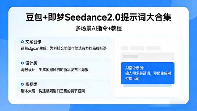 豆包+即梦Seedance2.0提示词大合集：多场景AI指令+教程，解锁文案、设计、影视高效创作-谷进海小站
