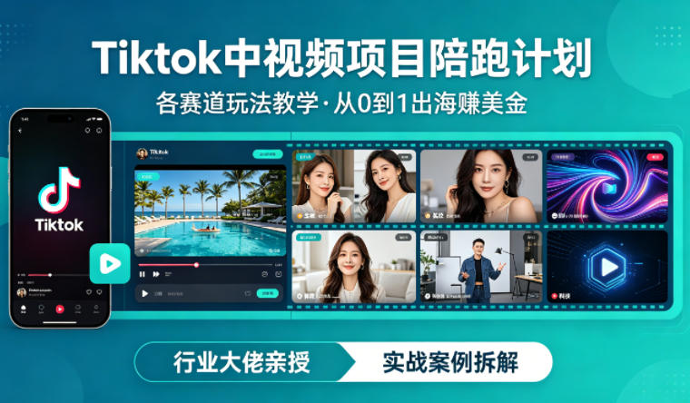 某大佬的Tiktok中视频项目陪跑，涵盖TK各个赛道玩法教学，从0到1出海賺美金-谷进海小站