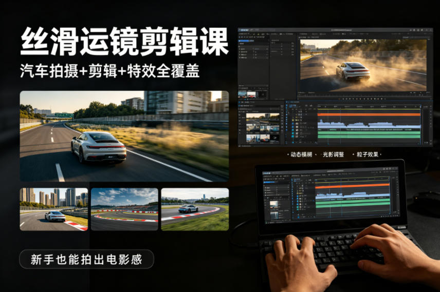 大叔丝滑运镜剪辑课，汽车拍摄+剪辑+特效全覆盖，新手也能拍出电影感-谷进海小站