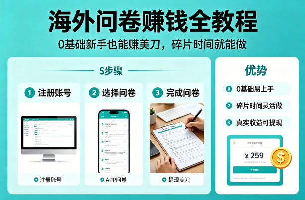 海外问卷賺钱全教程，0基础新手也能賺美刀，碎片时间就能做-谷进海小站