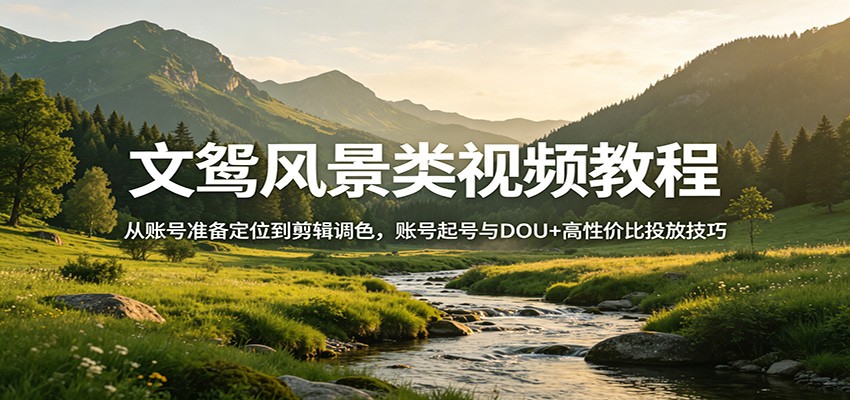 文鸳风景类视频教程：从账号准备定位到剪辑调色，账号起号与DOU+高性价比投放技巧-谷进海小站