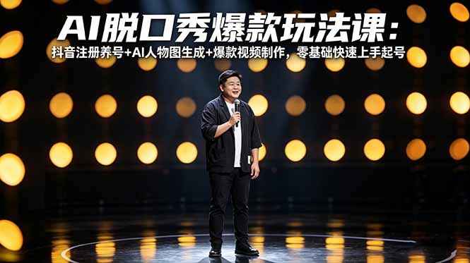 AI脱口秀爆款玩法课：抖音注册养号+AI人物图生成+爆款视频制作，零基础快速上手起号-谷进海小站