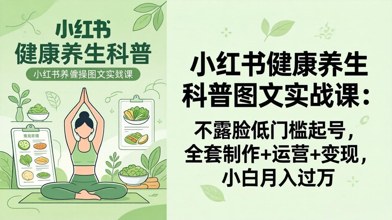 2026小红书健康养生科普图文实战课：不露脸低门槛起号，全套制作+运营+变现，小白月入过万-谷进海小站