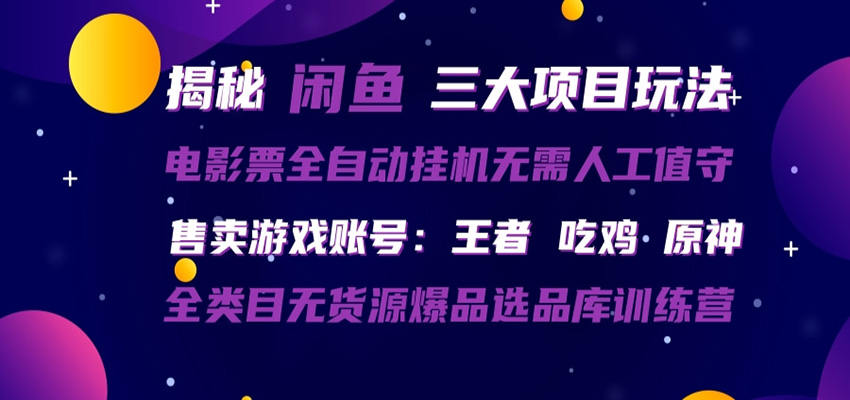 闲鱼三种玩法 全自动电影票 售卖游戏账号 爆品选品库训练营-谷进海小站