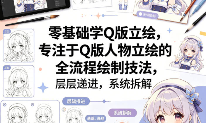 零基础学Q版立绘，专注于Q版人物立绘的全流程绘制技法，层层递进，系统拆解-谷进海小站