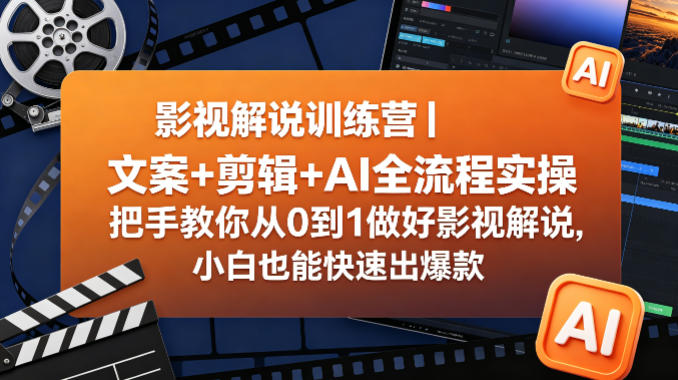 影视解说训练营｜文案+剪辑+AI全流程实操，把手教你从0到1做好影视解说，小白也能快速出爆款-谷进海小站