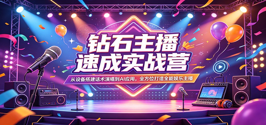 钻石主播速成实战营：从设备搭建话术演唱到AI应用，全方位打造全能娱乐主播-谷进海小站