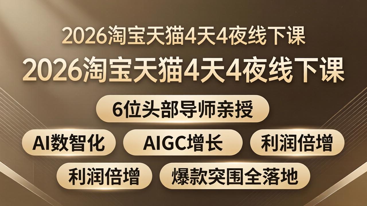 2026淘宝天猫4天4夜线下课：6位头部导师亲授，AI数智化+AIGC增长+利润倍增+爆款突围全落地-谷进海小站
