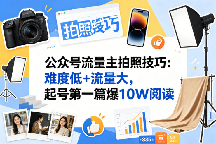 公众号流量主之拍照技巧赛道，难度低+流量大，起号第一篇就爆了10w阅读-谷进海小站