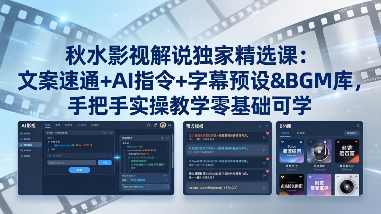 秋水影视解说独家精选课：文案速通+AI指令+字幕预设+BGM库，手把手实操教学零基础可学-谷进海小站