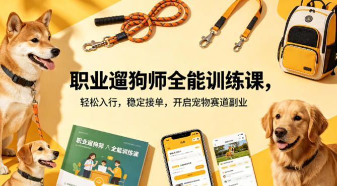 职业遛狗师全能训练课，轻松入行，稳定接单，开启宠物赛道副业-谷进海小站