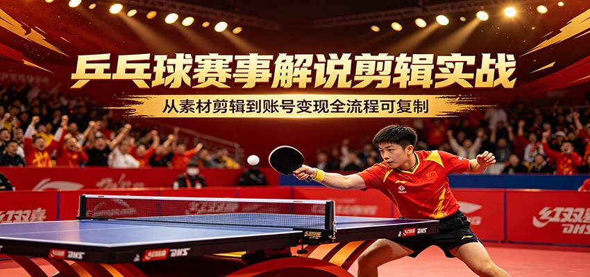 乒乓球赛事解说剪辑实战，从素材剪辑到账号变现全流程可复制-谷进海小站