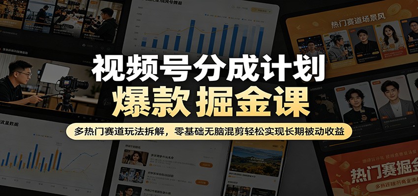 视频号分成计划爆款掘金课：多热门赛道玩法拆解，零基础无脑混剪轻松实现长期被动收益-谷进海小站