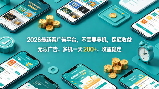 2026最新看广告平台，不需要养机，保底收益，无限广告，多机一天200+，收益稳定【揭秘】-谷进海小站