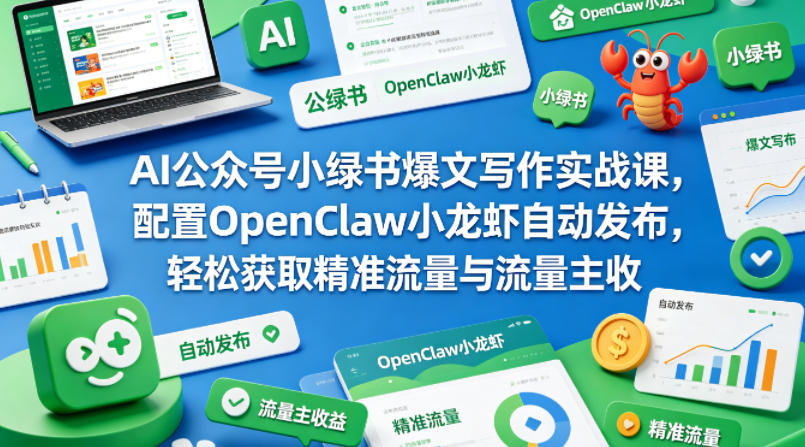 AI公众号小绿书爆文写作实战课，配置OpenClaw小龙虾自动发布，轻松获取精准流量与流量主收益-谷进海小站