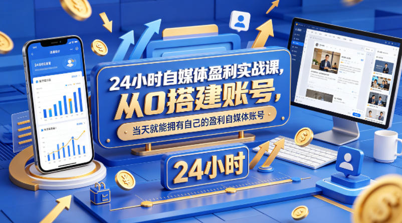 24小时自媒体盈利实战课，从0搭建账号，当天就能拥有自己的盈利自媒体账号-谷进海小站