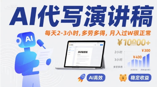 AI代写演讲稿，每天2-3小时，多劳多得，月入过W很正常-谷进海小站