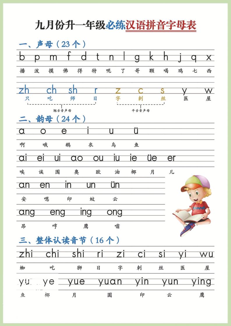 幼小衔接！语文九月份升一年级必练汉语拼音-声母-谷进海小站
