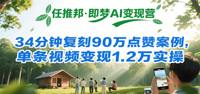 任推邦·即梦AI变现营，34分钟复刻90万点赞案例，单条视频变现1.2万实操-谷进海小站