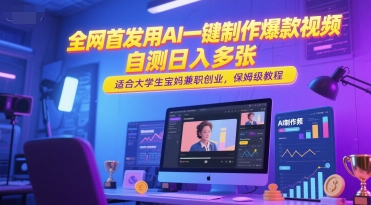 全网首发用AI一键制作爆款视频，自测日入多张，适合大学生宝妈兼职创业，保姆级教程-谷进海小站