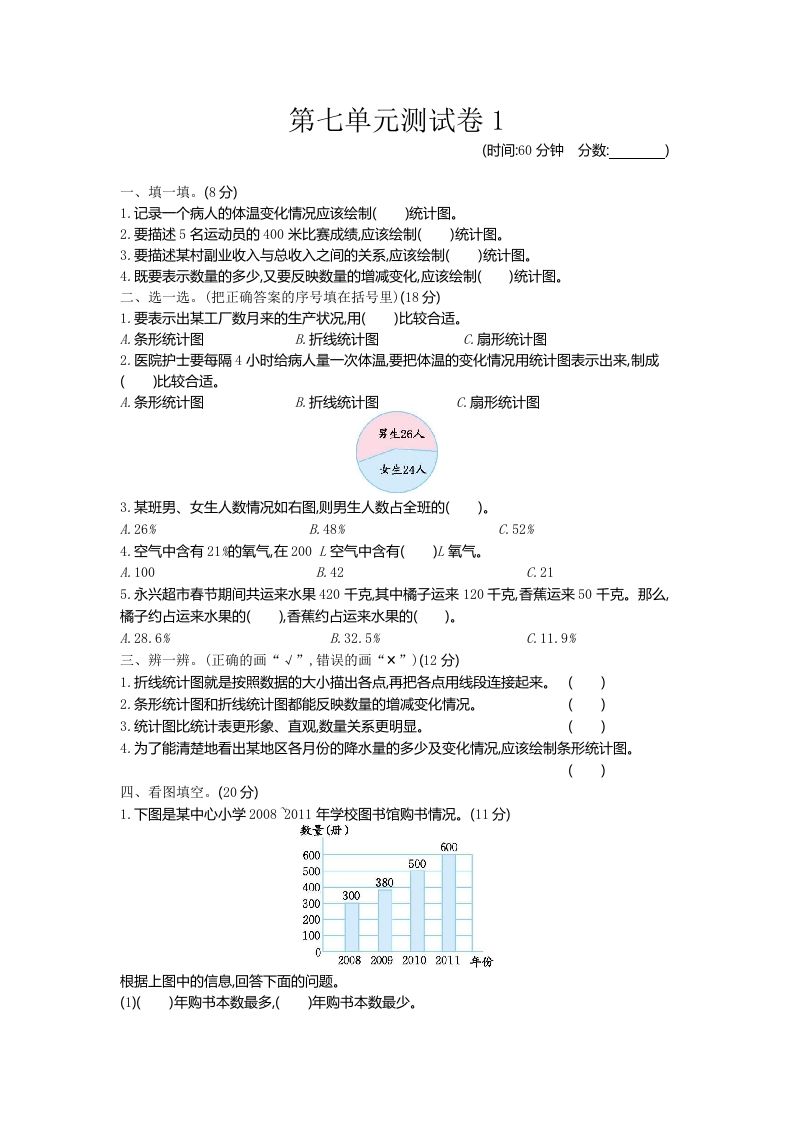 五下（54制）青岛版数学第七单元检测-1-谷进海小站