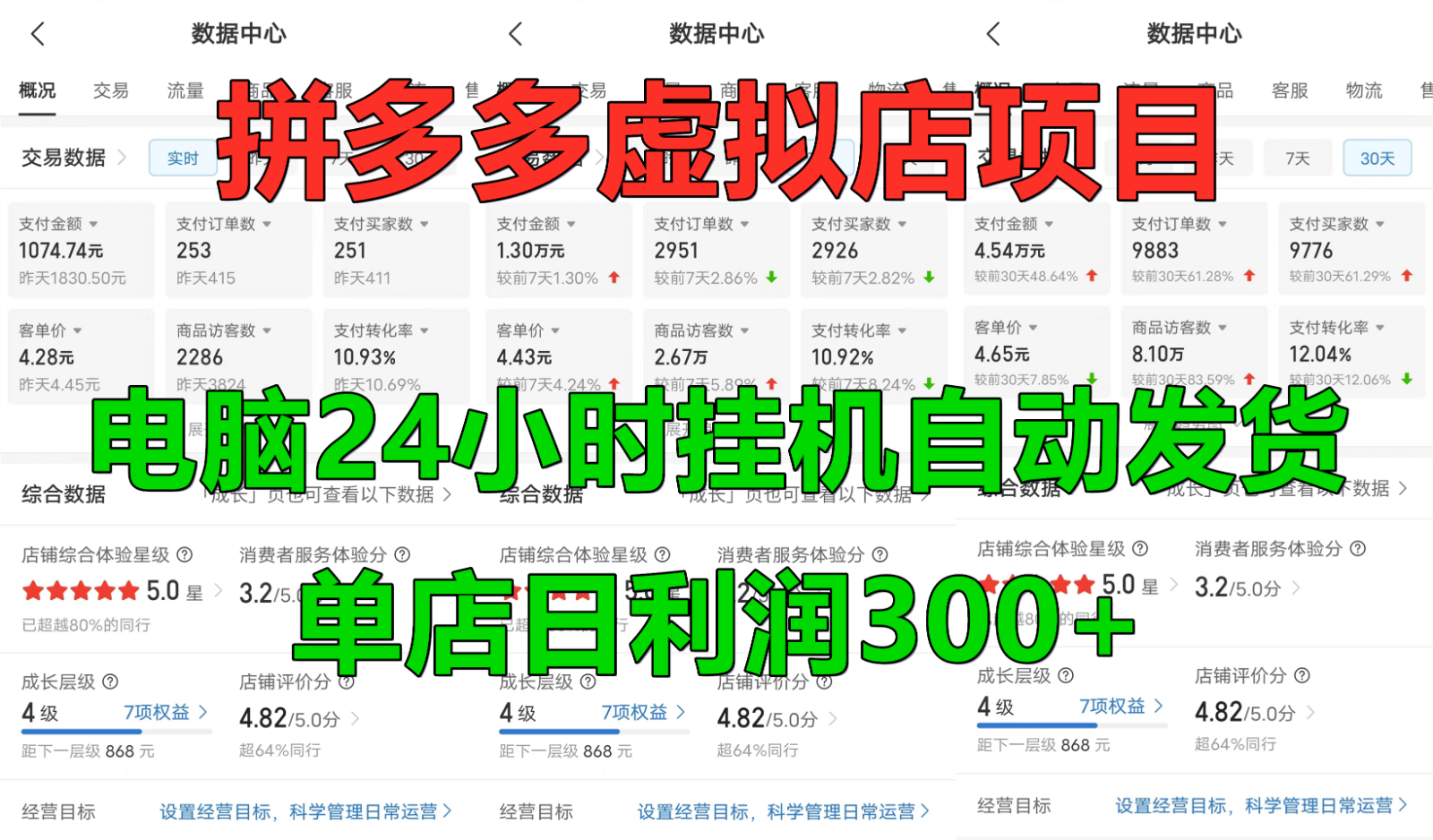 拼多多虚拟店铺项目，电脑挂机自动发货，单店日利润300+-谷进海小站