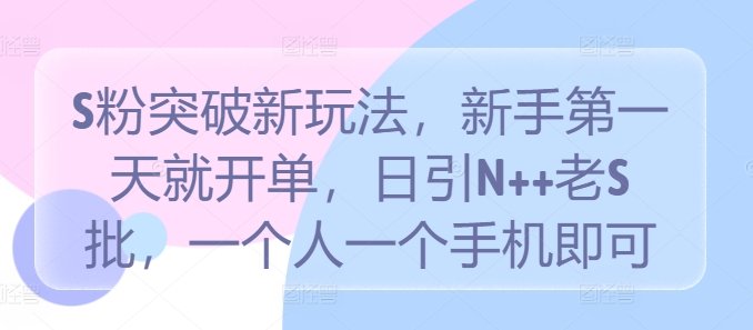 S粉突破新玩法，新手第一天就开单，日引N++老S批，一个人一个手机即可【揭秘】-谷进海小站