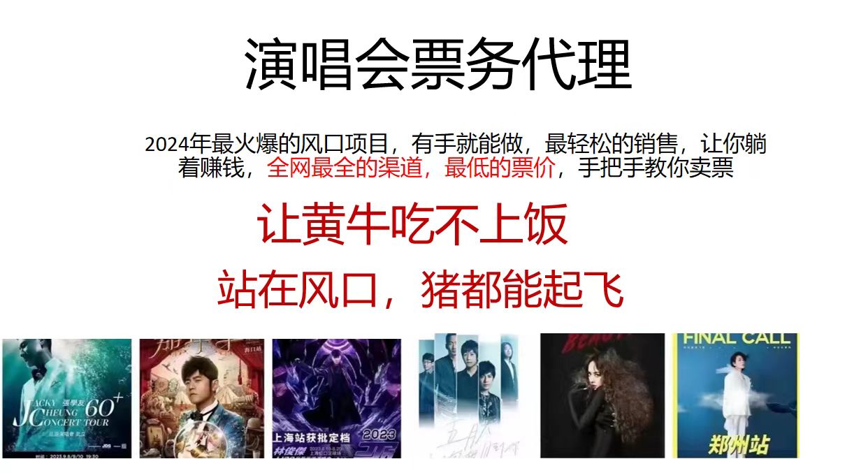 演唱会票务代理，2024年最火爆风口项目，全网最低的票价，小白一分钟上手日入2000+-谷进海小站