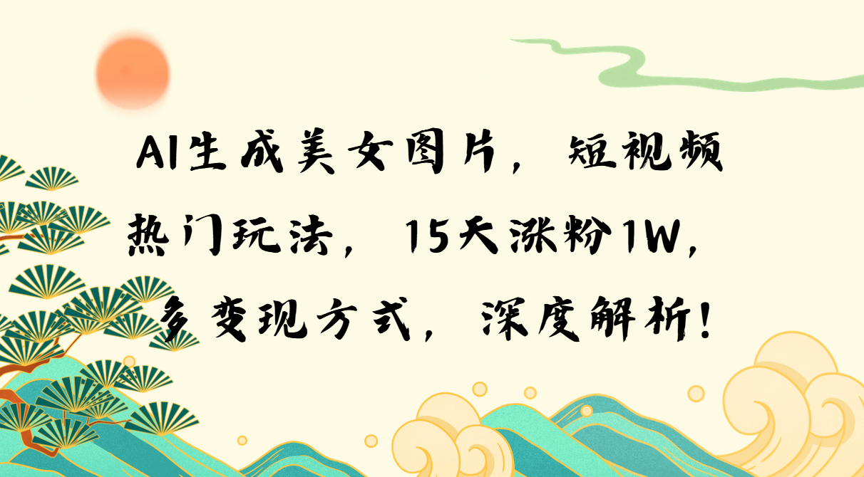 AI生成美女图片，短视频热门玩法，15天涨粉1W，多变现方式，深度解析!-谷进海小站