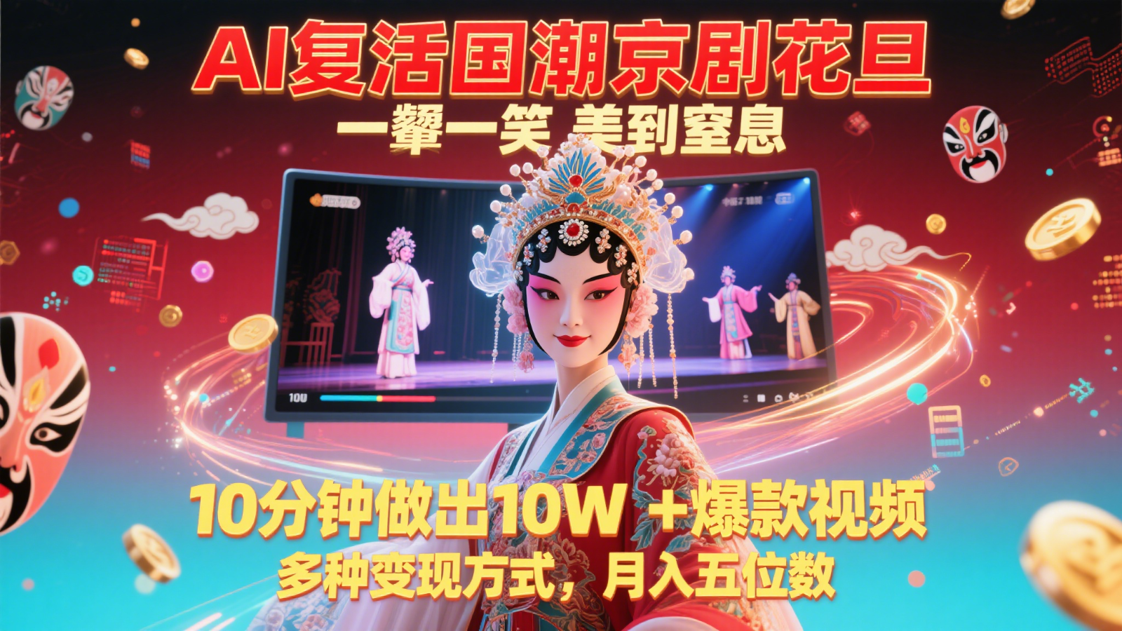 AI复活国潮京剧花旦，一颦一笑美到窒息，10分钟做出10W+爆款视频，多种变现方式-谷进海小站