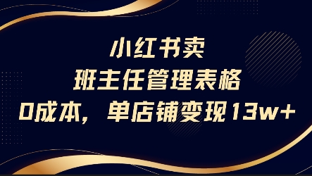 小红书卖班主任管理表格，0成本单店变现13w-谷进海小站