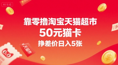 靠零撸淘宝天猫超市50元猫卡，挣差价日入5张-谷进海小站