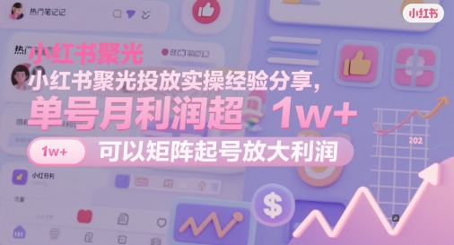 小红书聚光投放实操经验分享，单号月利润超1w+，可以矩阵起号放大利润-谷进海小站