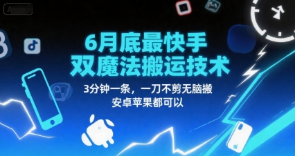 6月底最新快手双魔法搬运技术，3分钟一条，一刀不剪无脑搬，安卓苹果都可以-谷进海小站