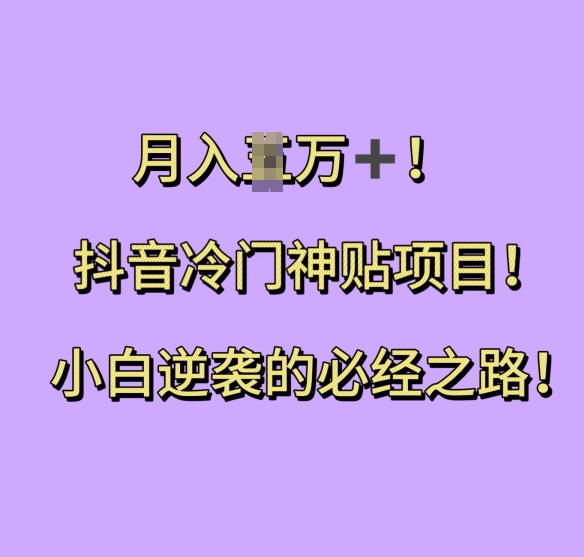 抖音冷门神贴项目，小白逆袭的必经之路，月入过W【揭秘】-谷进海小站