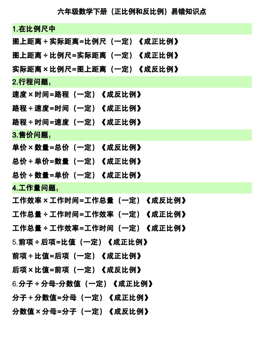 六下数学（正比例和反比例）易错知识点-谷进海小站