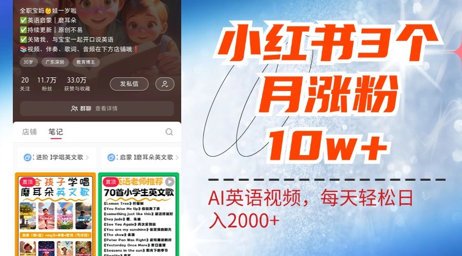 小红书三个月涨粉10W，AI英语视频0成本制作，每天轻松日入2000+-谷进海小站