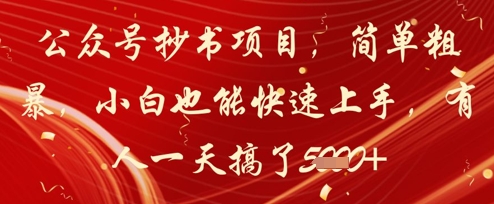 公众号抄书项目，简单粗暴，小白也能快速上手，有人一天搞了1k+-谷进海小站