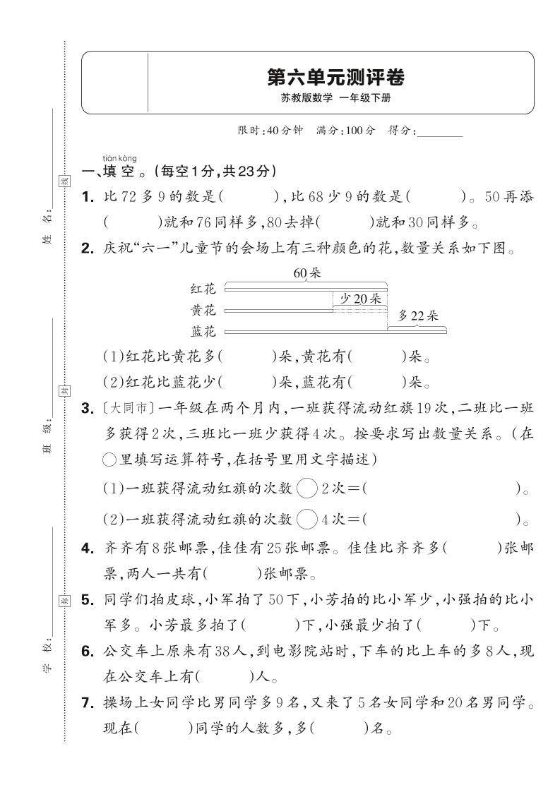新一下苏教版数学第六单元测试卷（含答案）-谷进海小站
