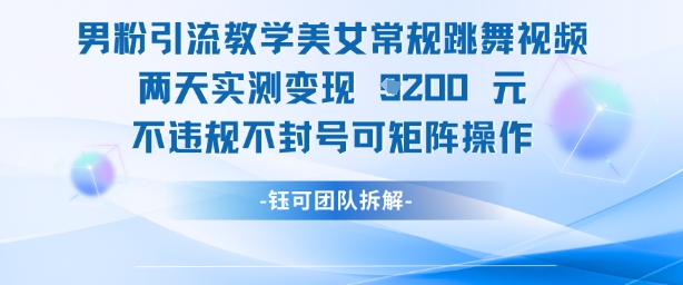 男粉引流教学美女常规跳舞视频两天实测变现1k+，不违规不封号可矩阵操作-谷进海小站