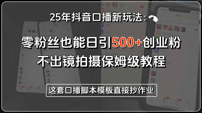 25年抖音口播新玩法：零粉丝也能日引500+创业粉，不出镜拍摄保姆级教程…-谷进海小站
