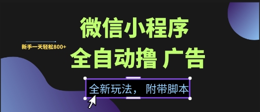 微信小程序全自动撸广告项目，彻底解决没流量的问题，新手一天8张+【揭秘】-谷进海小站