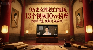 历史女性独白视频，13个视频10w粉丝，伙伴计划，视频号分成等-谷进海小站