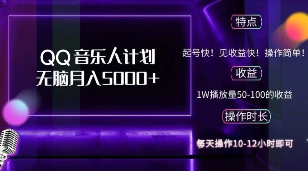 2024 QQ音乐人计划，纯无脑操作，轻松月入5000+，可批量放大操作-谷进海小站