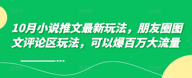 10月小说推文最新玩法，朋友圈图文评论区玩法，可以爆百万大流量 -谷进海小站