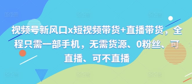 视频号新风口x短视频带货+直播带货，全程只需一部手机，无需货源、0粉丝、可直播、可不直播-谷进海小站