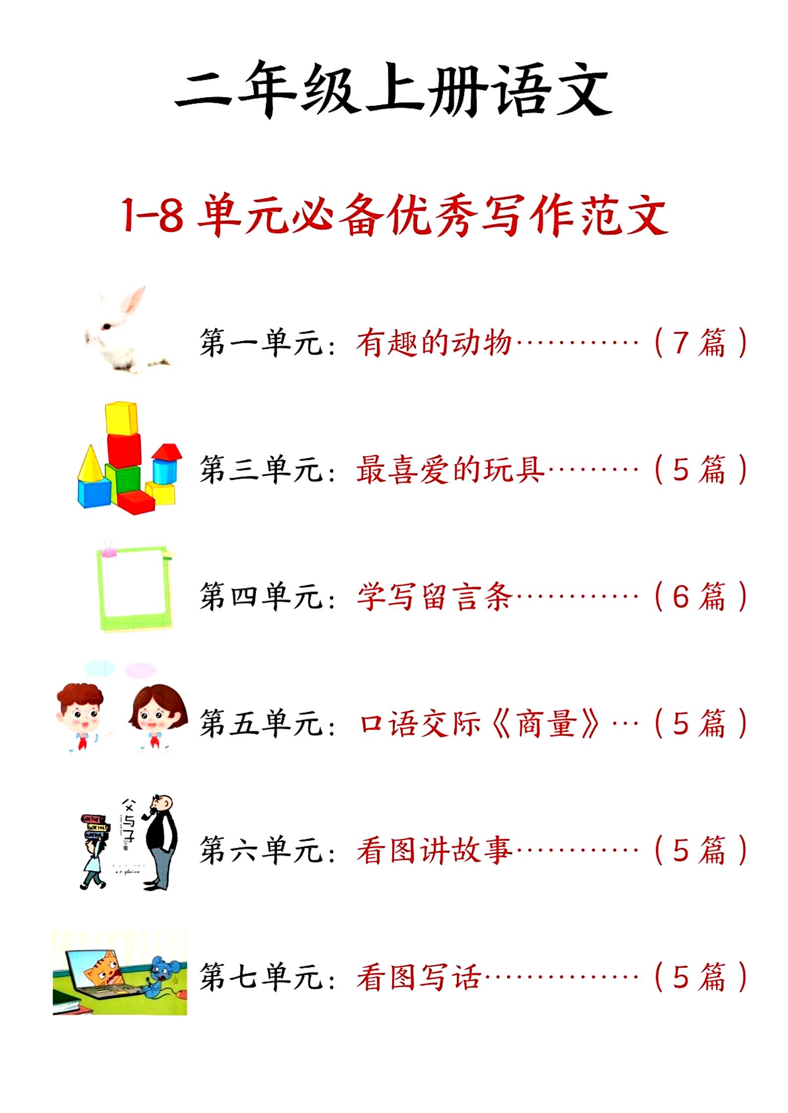 二上语文1-8单元必备优秀写作范文33篇（33页）-谷进海小站